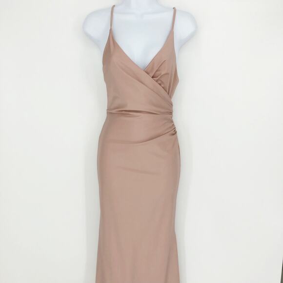 LA FEMME 29848 Jersey Long Gown 2 Pink Mauve Faux Wrap V Neck Prom Dress NWT - Picture 5 of 16